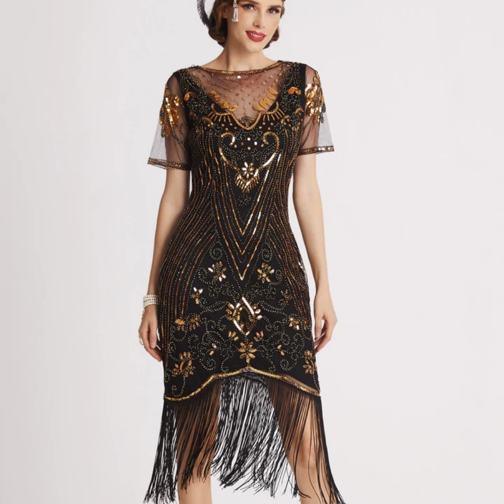 RETRO GLORIOUS PAISLEY FRINGE FLAPPER DRESS